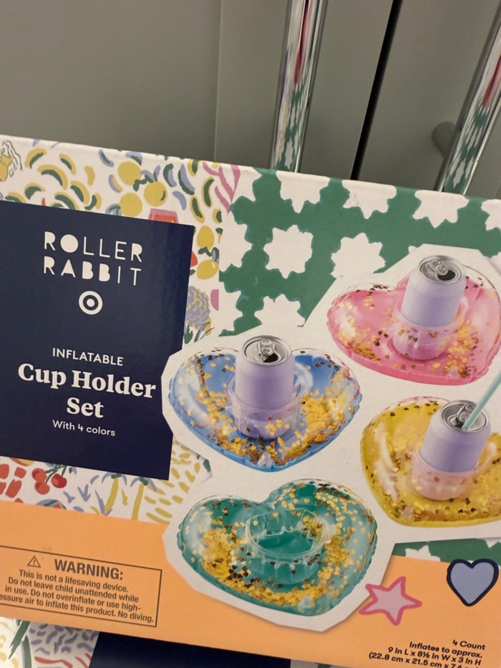 Roller Rabbit inflatable cup holder set with 4 colors